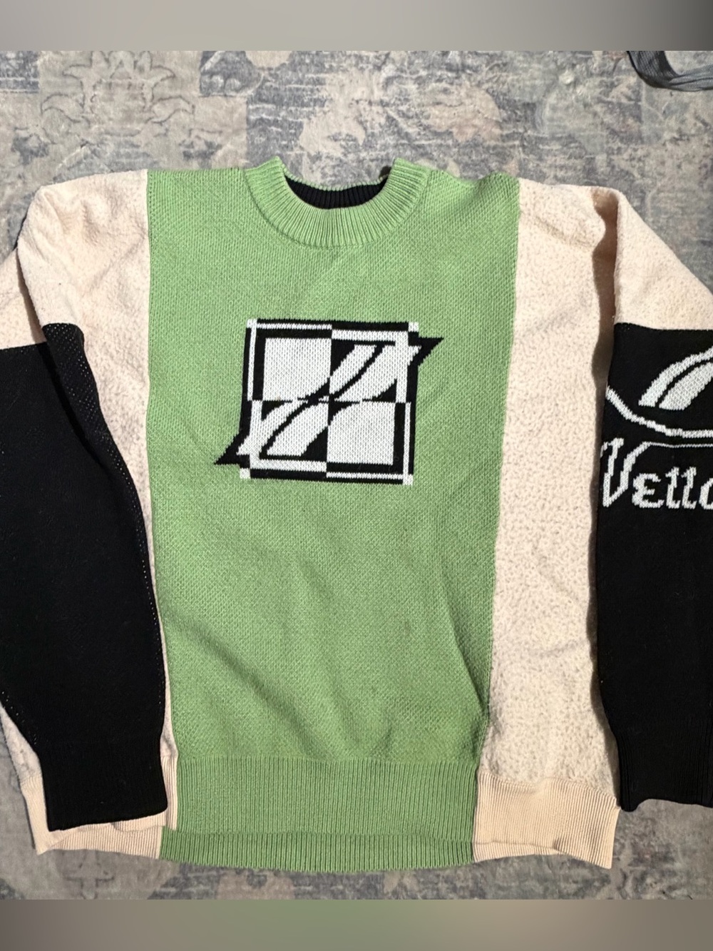 WE11DONE SQUARE LOGO JACQUARD MIX SWEATSHIRT -GREEN